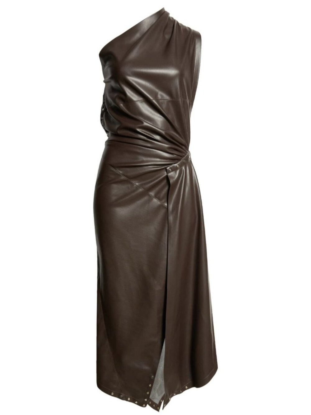 Stella McCartney Draped One-Shoulder Vegan Faux Leather Dress Size 36 / US 0 - 2